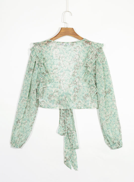 Australian ruffled floral wrap chiffon shirt