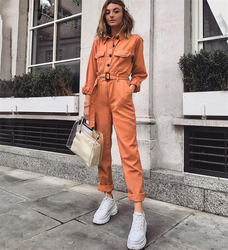 Autumn and winter new women's tooling belt Slim casual jumpsuit