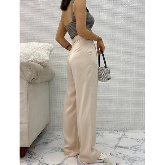 Wide Waist Straight Drape Leg High Trousers