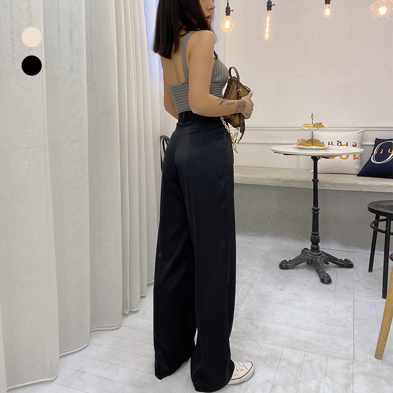 Wide Waist Straight Drape Leg High Trousers