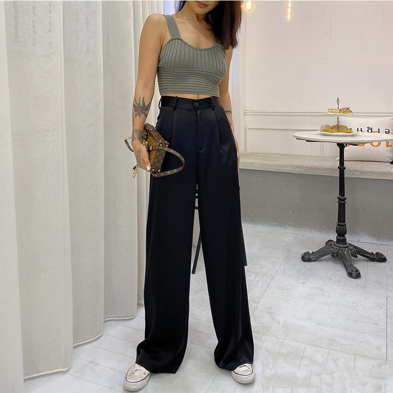 Wide Waist Straight Drape Leg High Trousers