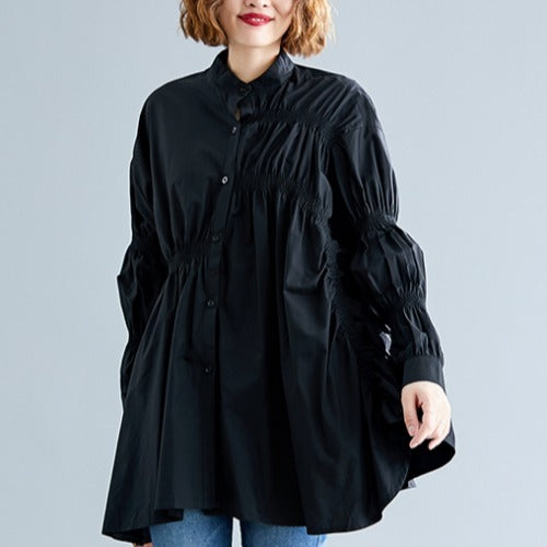 Chemise irrégulière à manches longues et col montant pour femmes, grande taille, Style occidental, assortie avec tout