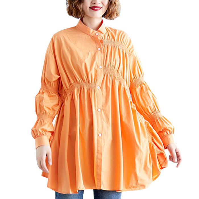 All-Match Plus Size Women's Western Style Irregular Long-Sleeved Stand Collar Shirt