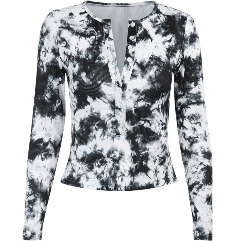 American Ins New Slim Button Cardigan Top tie-dye de moda