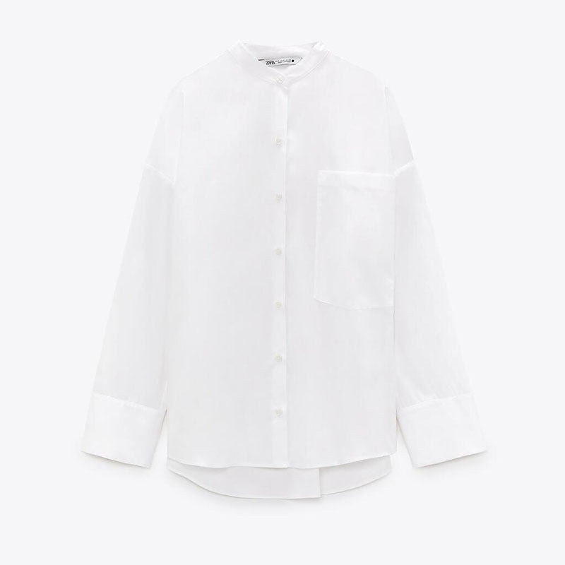 Fashionable Women's White Poplin Shirt With Pockets