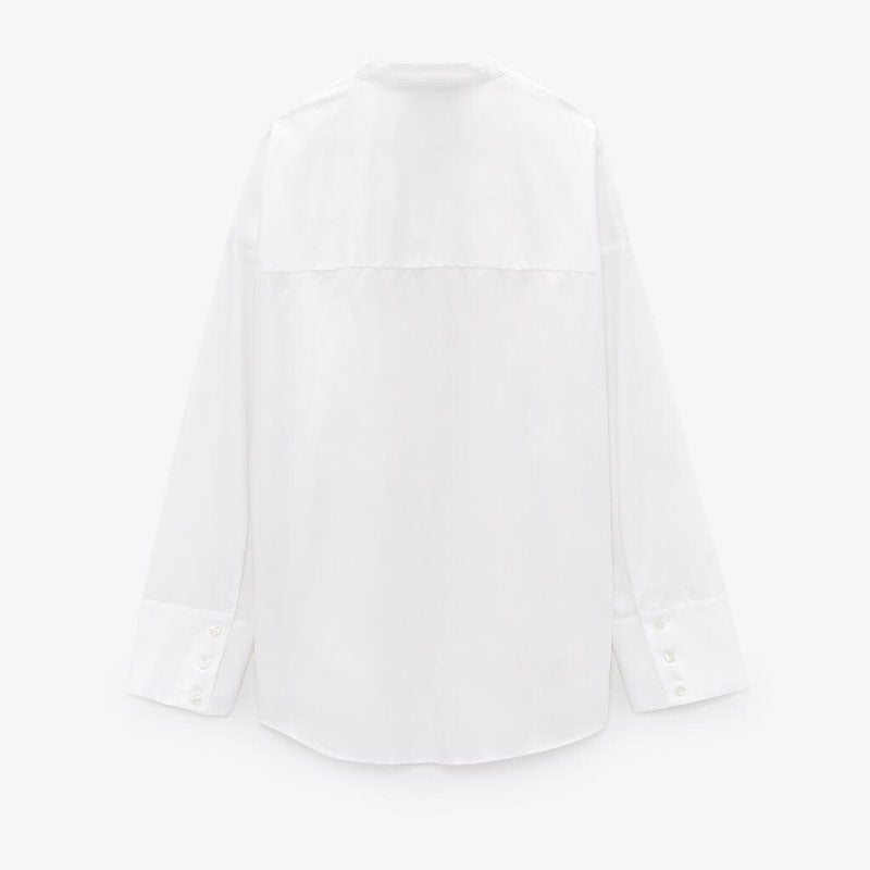 Fashionable Women's White Poplin Shirt With Pockets