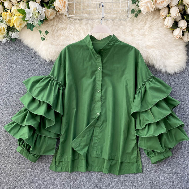 Fashion Multi-Layer Ruffled Flared Sleeve Shirt