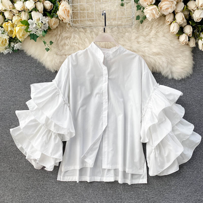 Fashion Multi-Layer Ruffled Flared Sleeve Shirt