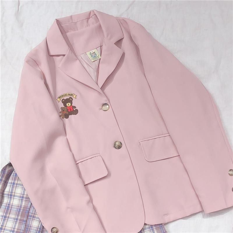 Vitality Girl College Wind - Blazer con oso bordado, color rosa macarrón