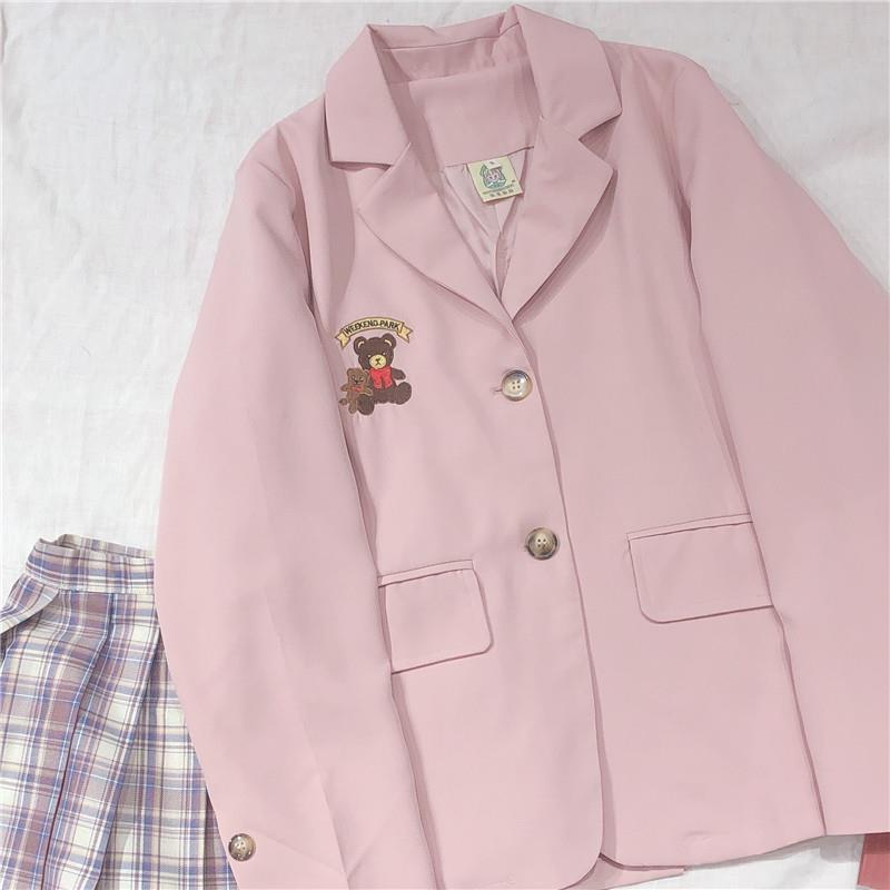 Vitality Girl College Wind - Blazer con oso bordado, color rosa macarrón