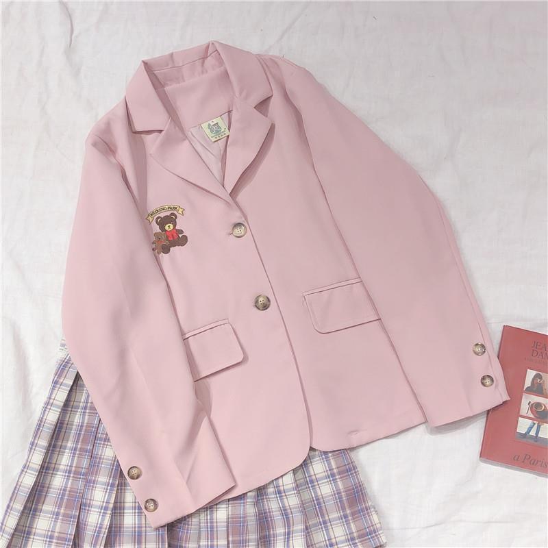 Vitality Girl College Wind - Blazer con oso bordado, color rosa macarrón