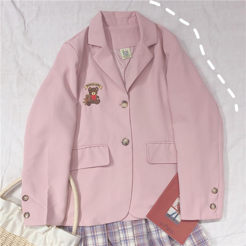 Vitality Girl College Wind - Blazer con oso bordado, color rosa macarrón