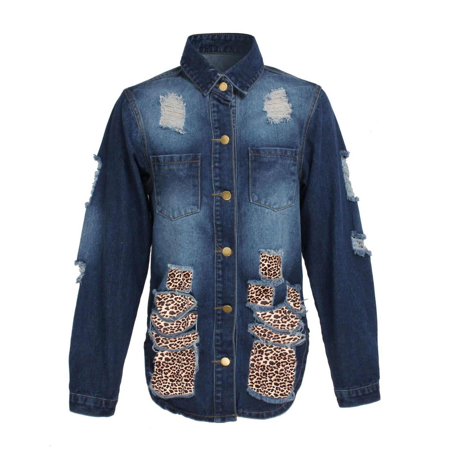 Veste en jean à coutures léopard, mode européenne et américaine