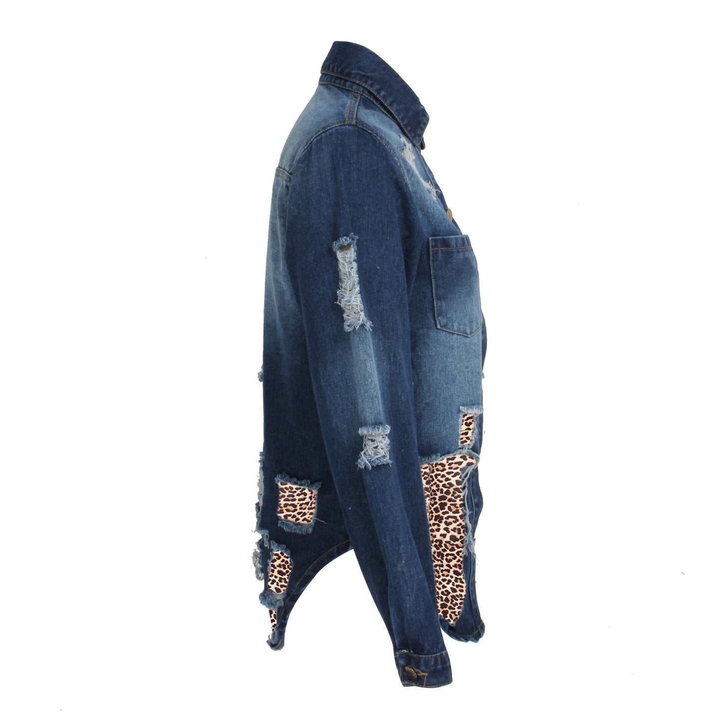 Veste en jean à coutures léopard, mode européenne et américaine