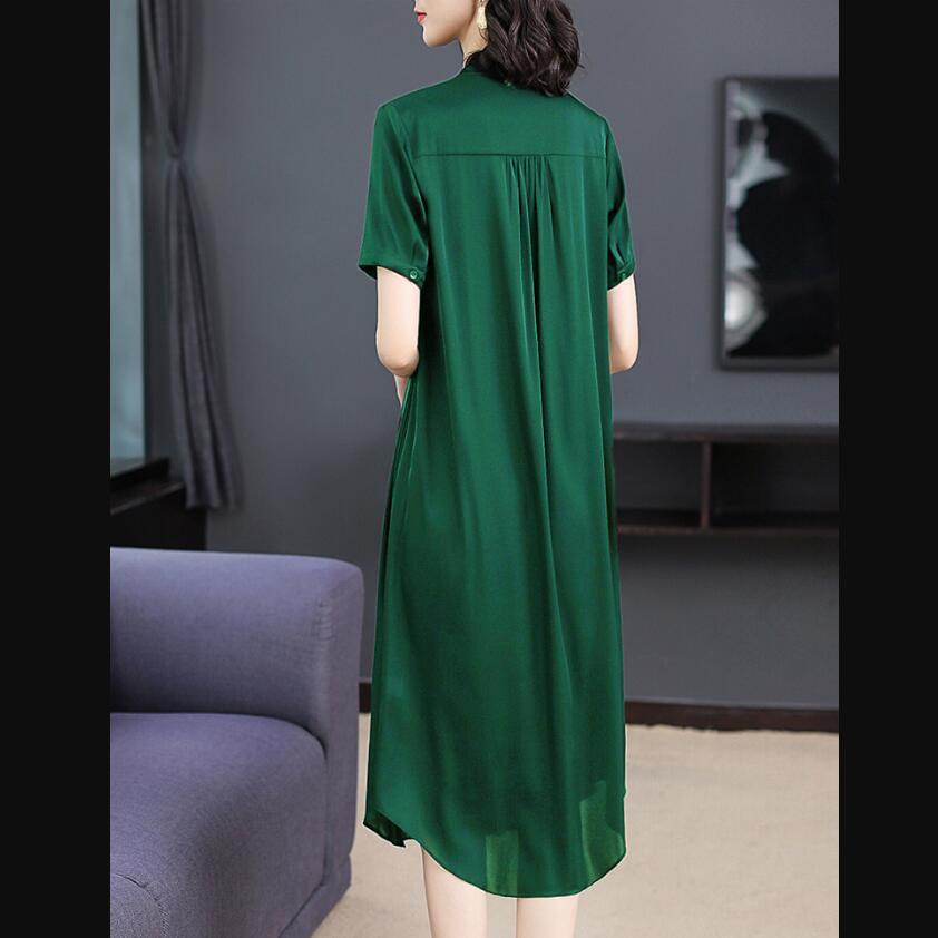 Temperament All-match V-neck Silk Over-the-knee Dress