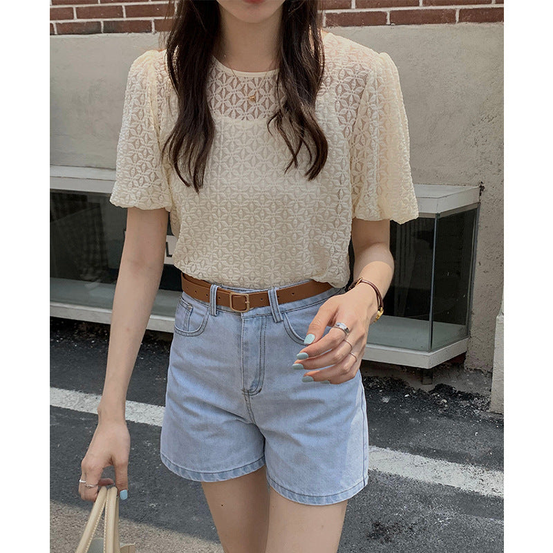 Two-piece French Retro Foam Sleeve Lace Top Free Summer Women's Base Sling