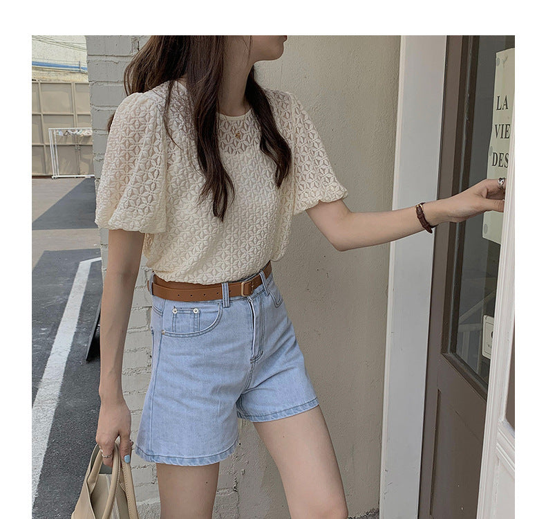 Two-piece French Retro Foam Sleeve Lace Top Free Summer Women's Base Sling