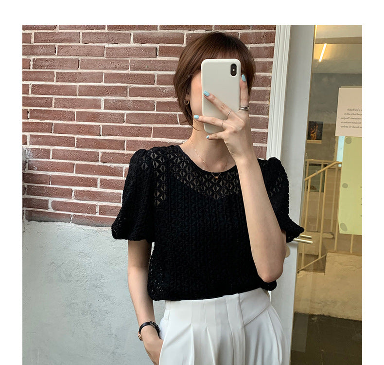 Two-piece French Retro Foam Sleeve Lace Top Free Summer Women's Base Sling