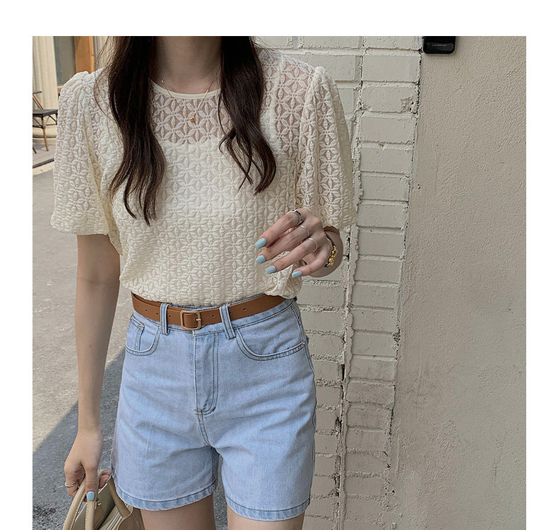 Two-piece French Retro Foam Sleeve Lace Top Free Summer Women's Base Sling