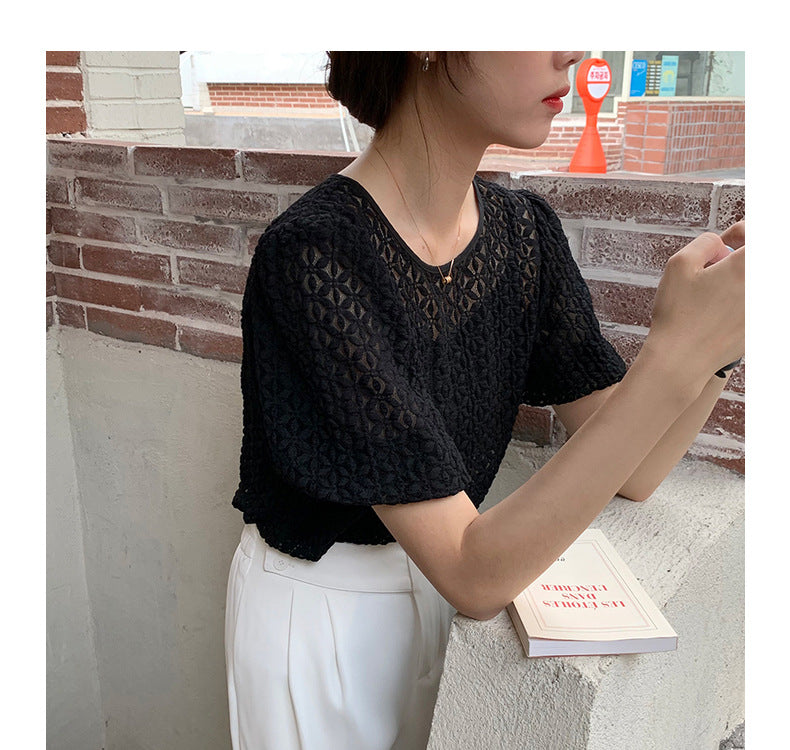 Two-piece French Retro Foam Sleeve Lace Top Free Summer Women's Base Sling