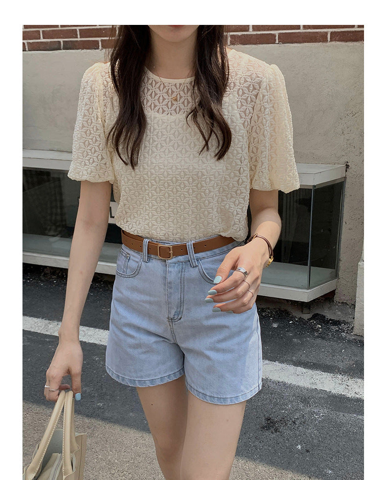 Two-piece French Retro Foam Sleeve Lace Top Free Summer Women's Base Sling