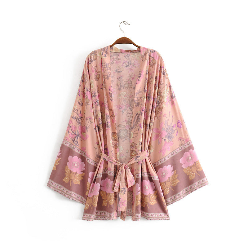 Women'S New Style Printed Belt Kimono