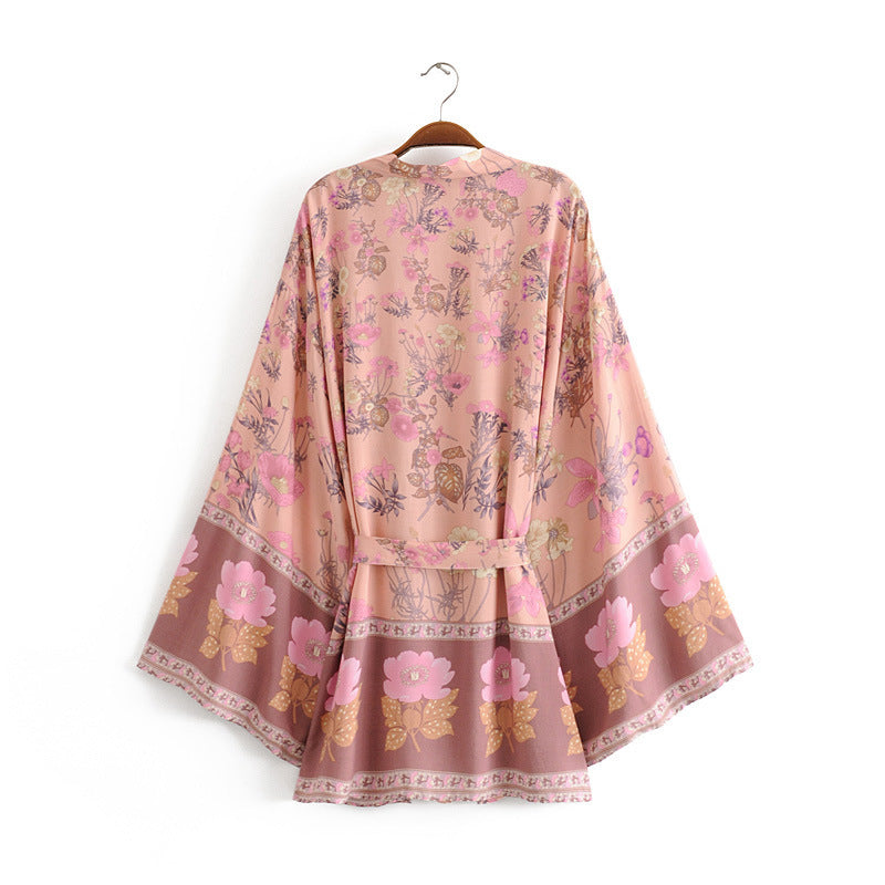 Women'S New Style Printed Belt Kimono