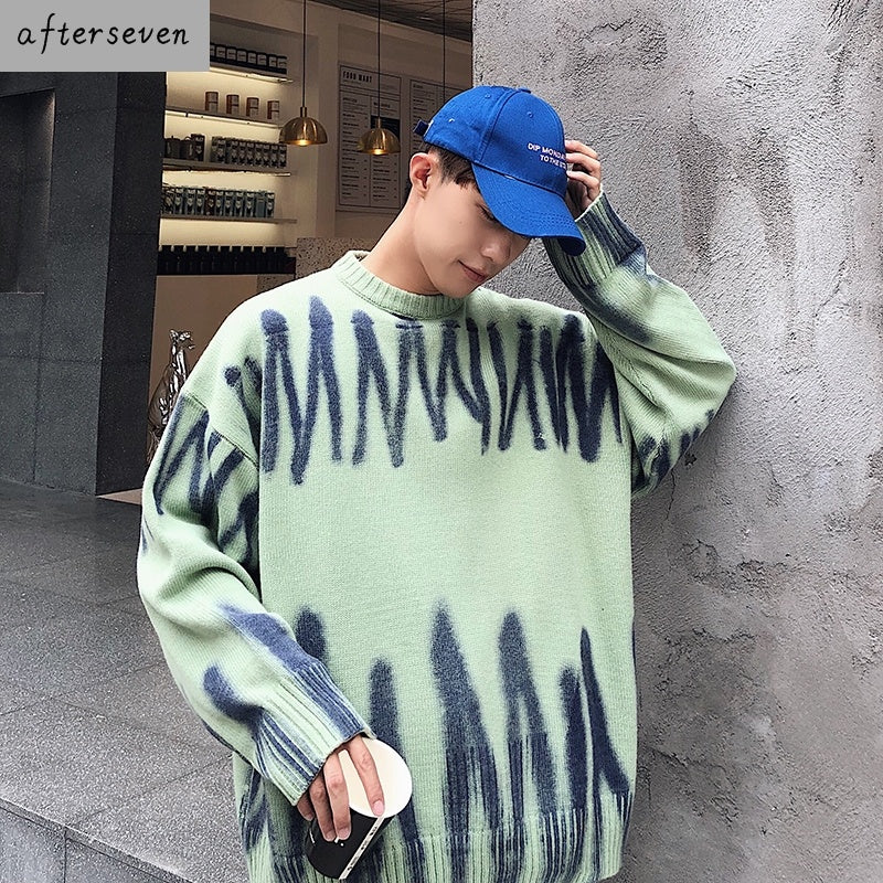 White Spray-dyed Loose Pullover Sweater Early Autumn