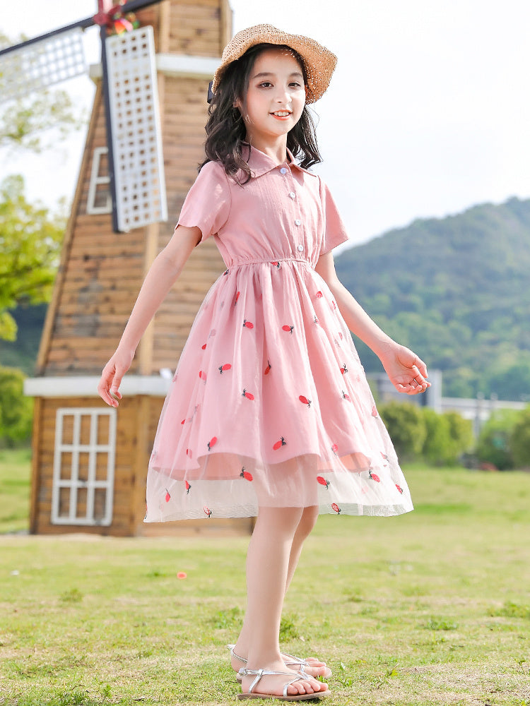 Falda infantil grande para niños, vestido de princesa rojo de red de verano para niña