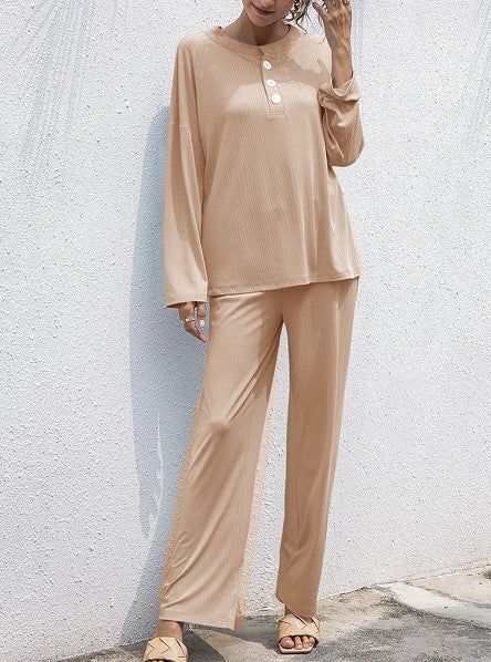 Women's Clothing Stand-up Collar Long Sleeve Shirt Straight-leg Trousers Suit