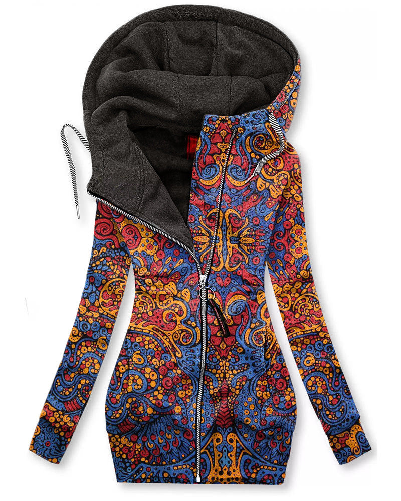 Zipper Pattern 3D Printed Long Sleeve Hooded All-matching Hoodie