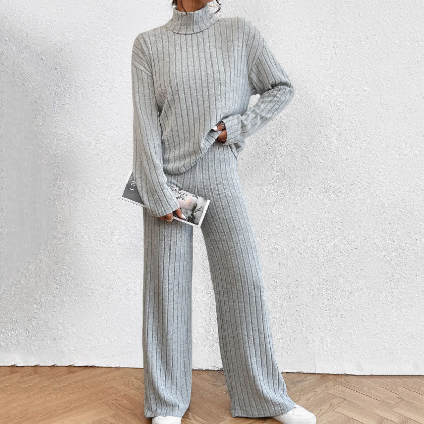 Autumn And Winter Leisure Turtleneck Knitting Long-sleeve Suit Women's Sweater Loose Trousers Two-piece Set