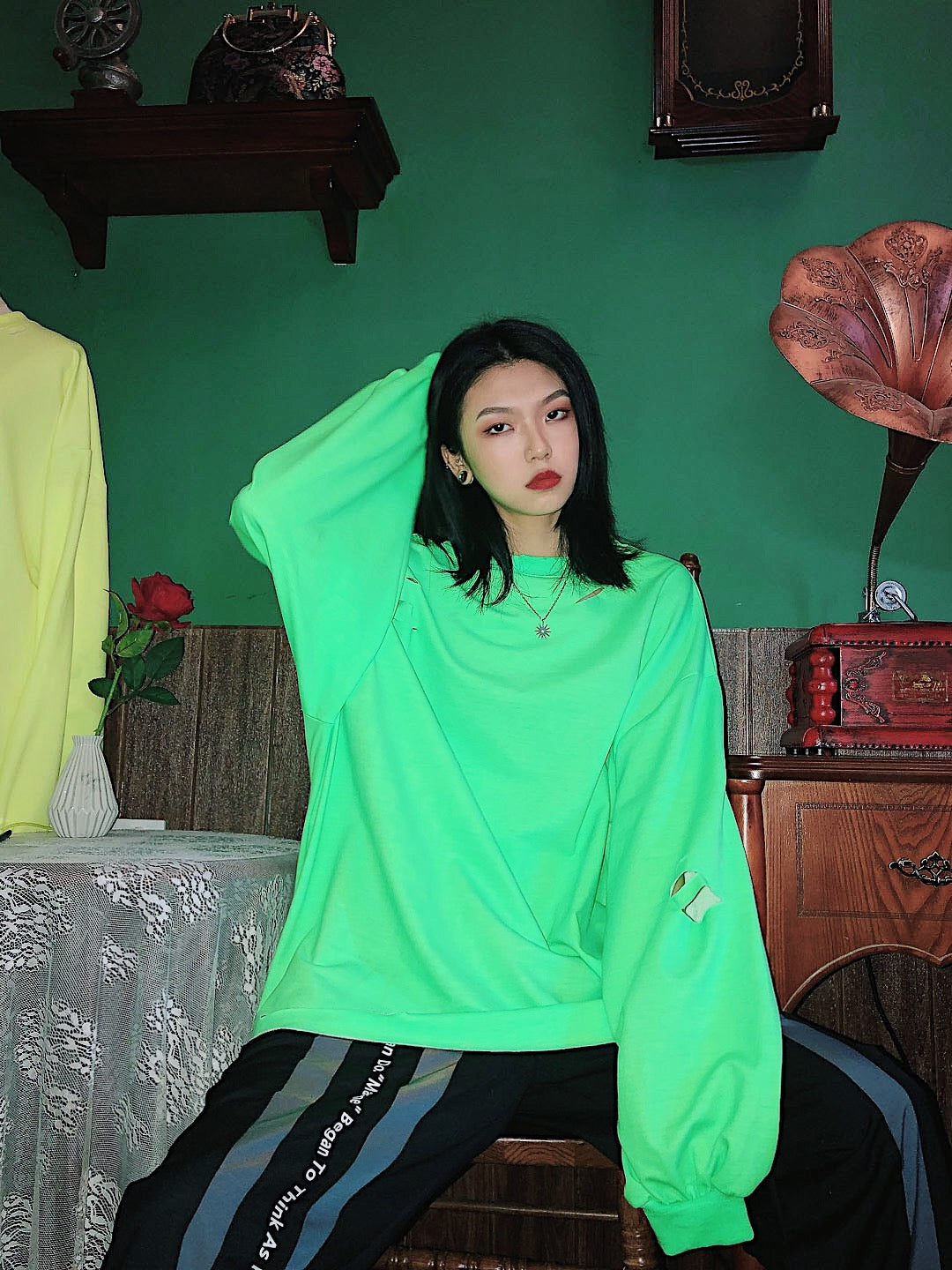 Top verde fluorescente