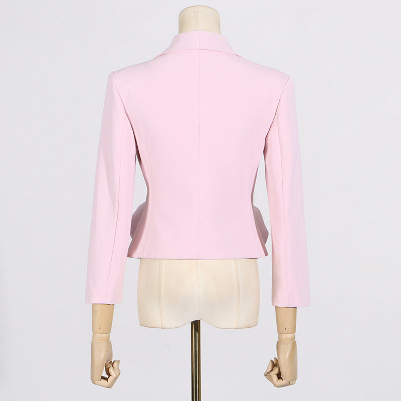 Manteau à épissure de roses tridimensionnel à col en V pour femme