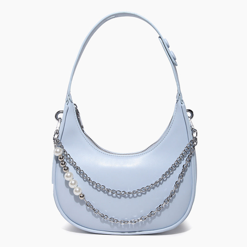 Underarm Handbag Pearl Chain One Shoulder Crossbody Saddle Bag