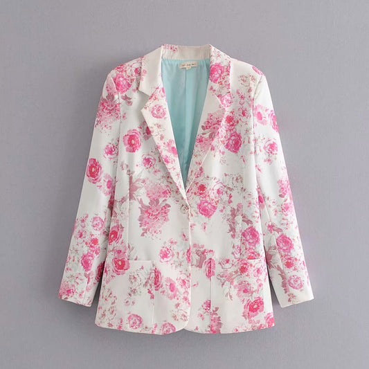 Chaqueta traje rosa flores 