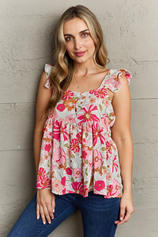 Top babydoll con cuello cuadrado floral