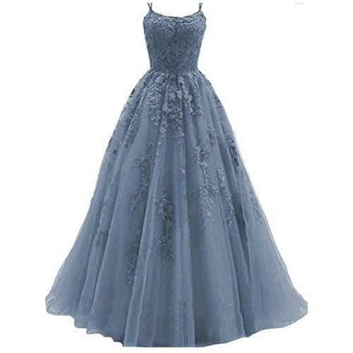 Robe de soirée caraco longue en tulle et dentelle