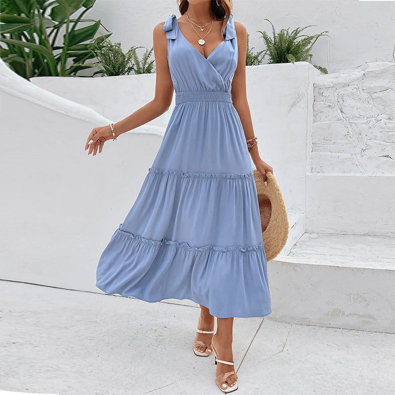 Women's Solid Color Sling High Waist Dress