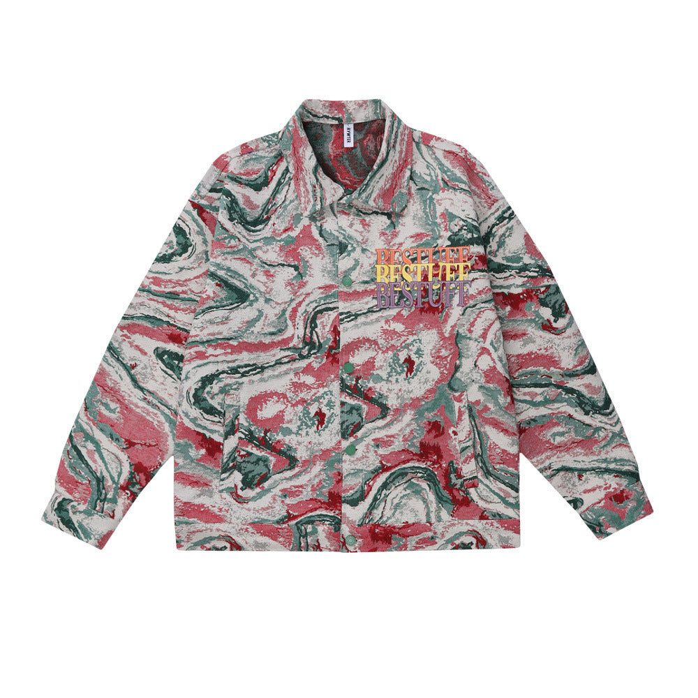 Tie-dyed Color Jacquard Jacket Design Sense European And American Turn-down Collar Coat