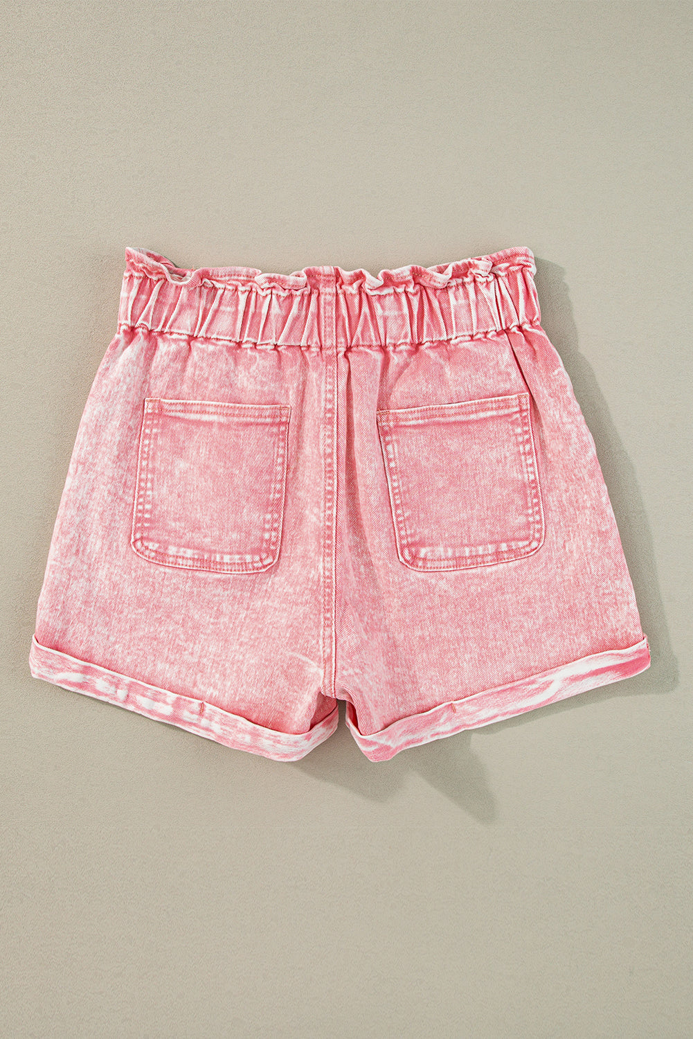 Short en jean taille haute à volants délavé vintage rose poussiéreux