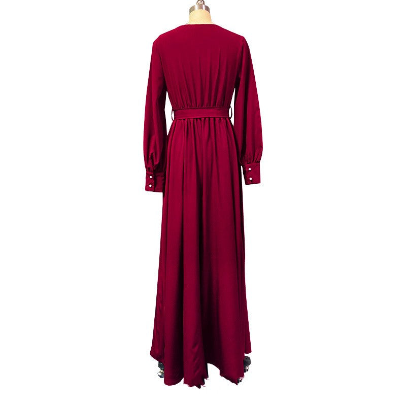 Robe à manches longues et col en V pour femmes