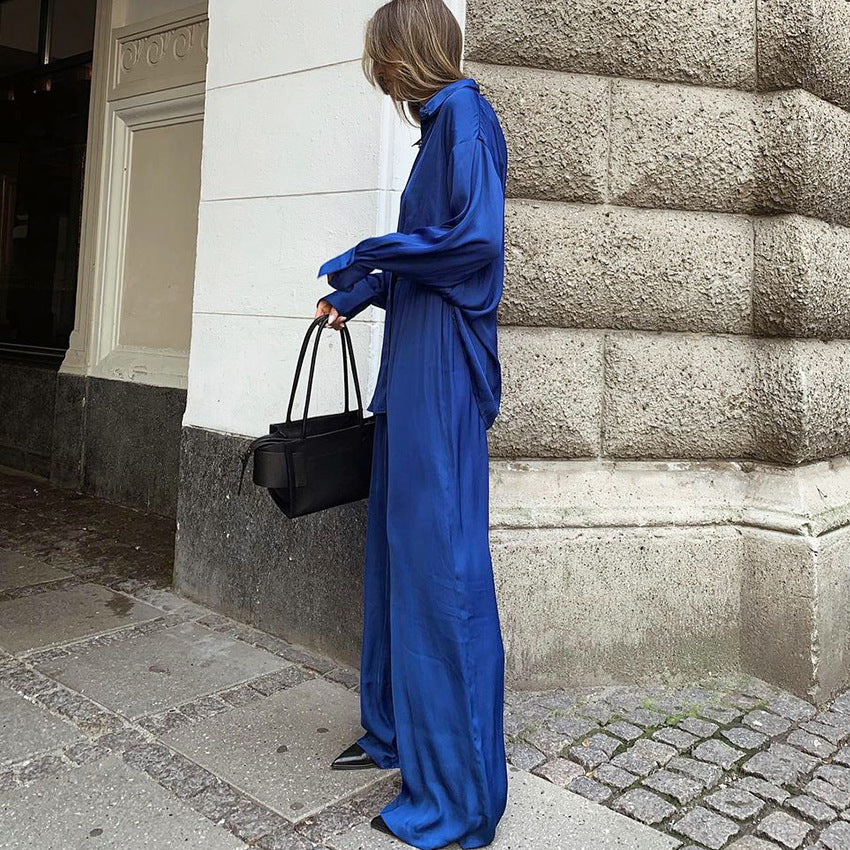 Women's Dinklein Blue Shirt And Floor Pants Two-Piece Set