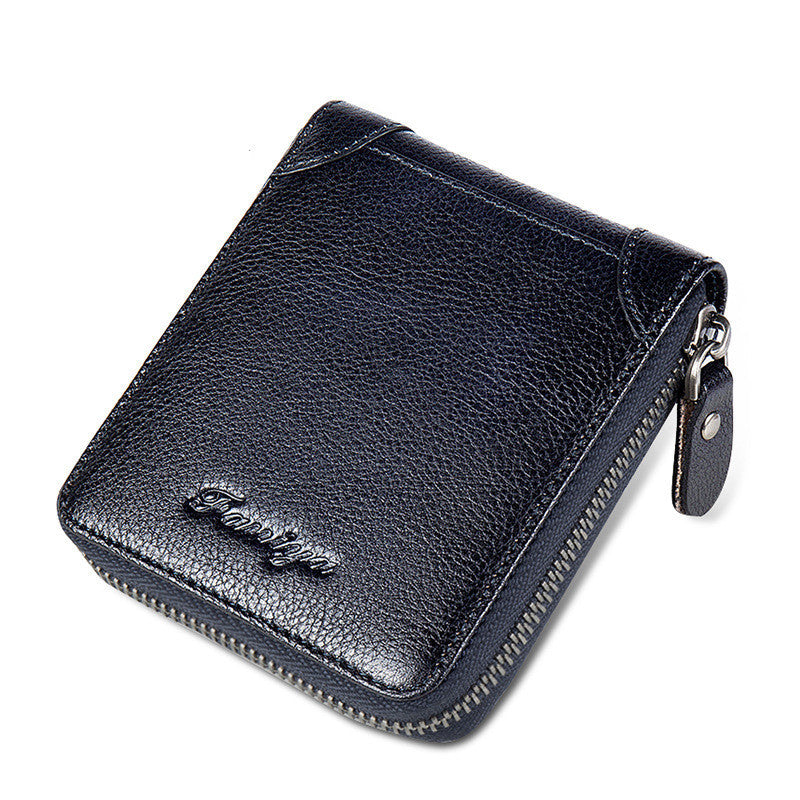 First Layer Cowhide Zipper Card Holder Driver's License Wallet Wallet