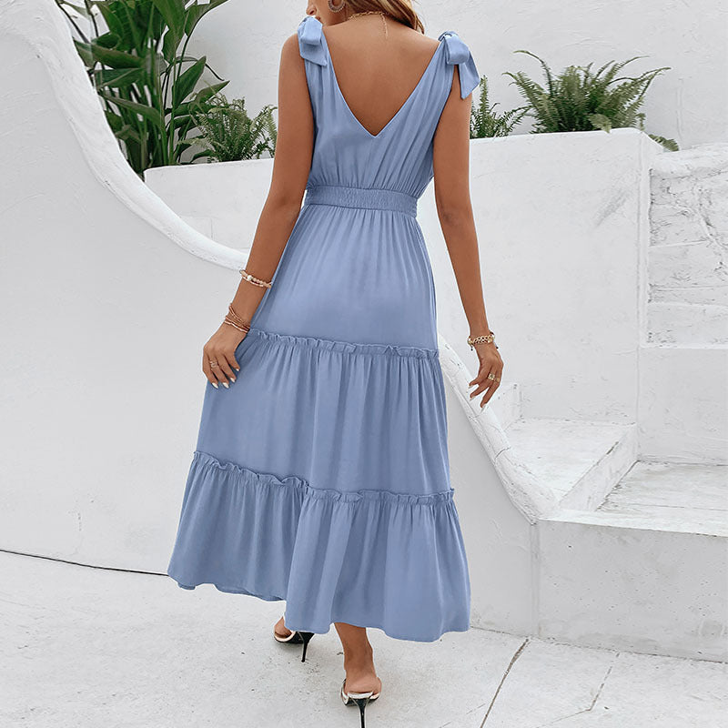 Women's Solid Color Sling High Waist Dress