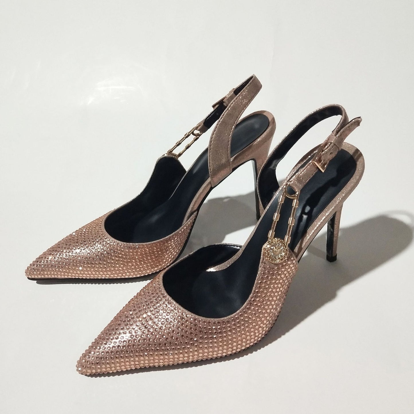 Women's Rhinestone Pointed Toe Strap Decorative High Heels