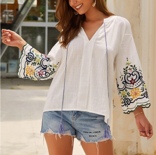 Women's  Embroidered V-neck Shirt