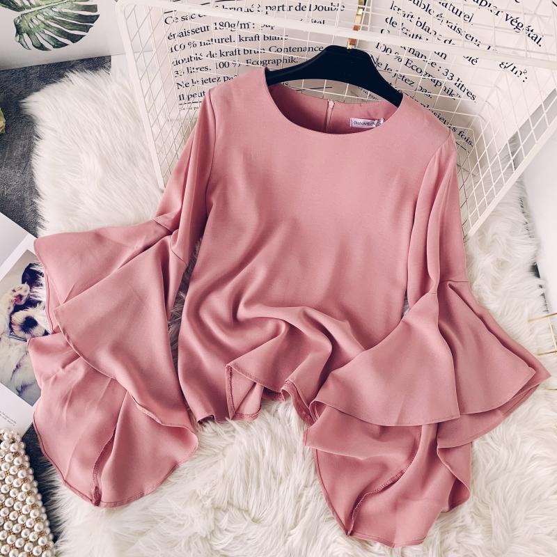 Flared sleeve loose chiffon shirt