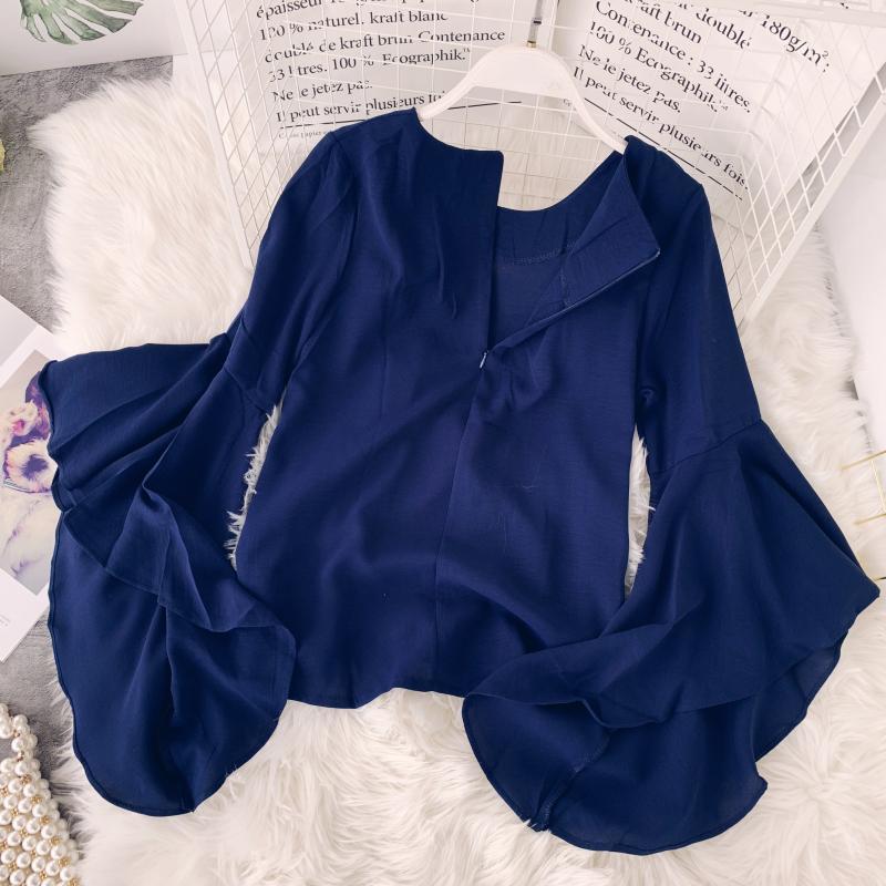 Flared sleeve loose chiffon shirt