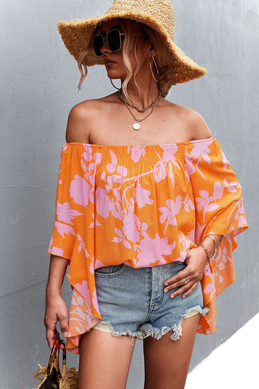 Floral Bell Sleeve Off-Shoulder Blouse